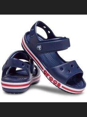 CROCS Navy Blue Kids Sandals with Red & White Trim